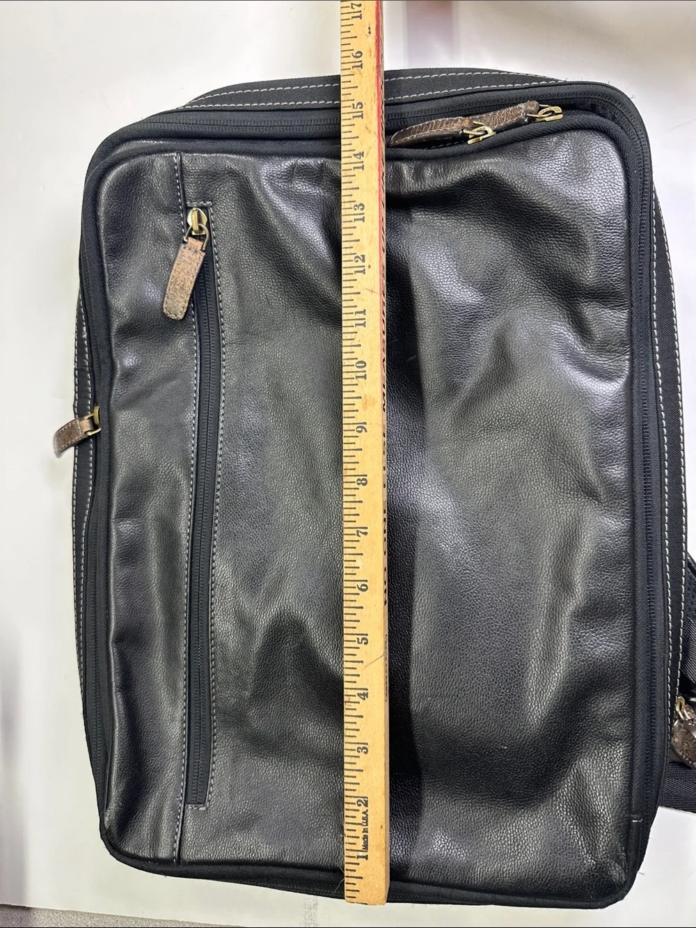 Boconi Black Leather City Backpack, Laptop Case, Travel Bag, Zippered Storage